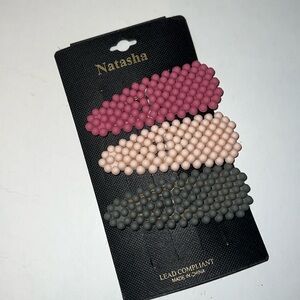 NEW Natasha Beaded Hair Clips Barrettes Grey Pink Mauve